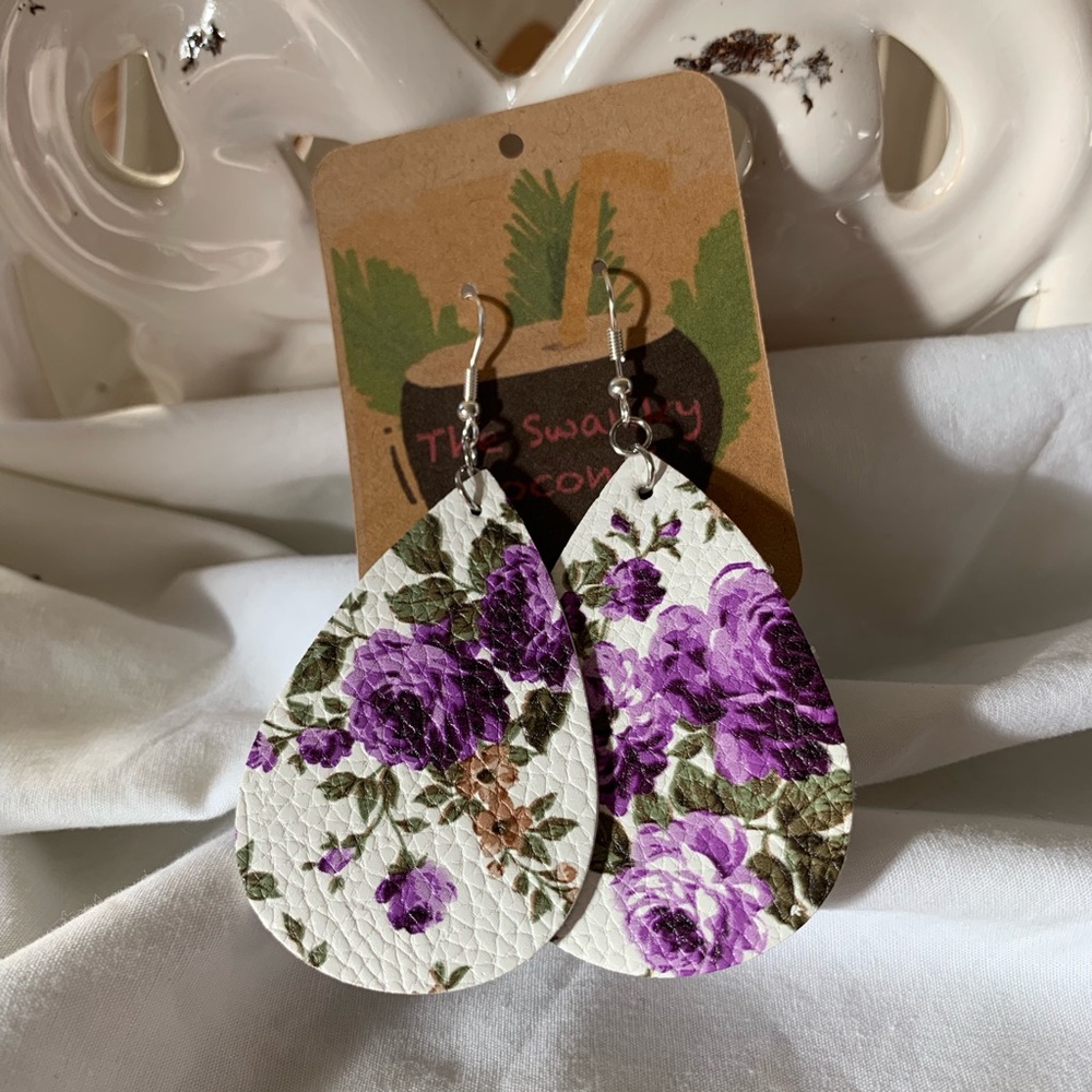Purple Floral teardrop earrings